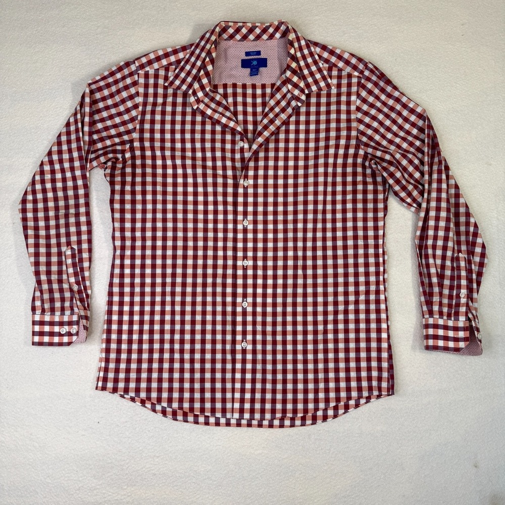 Title Egara Men's Stretch Red Checker Long Sleeve Button Down Shirt Size XL